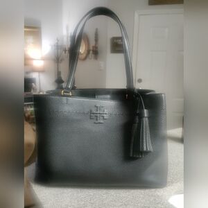 Tory Burch Mcgraw Black Leather Tote Bag